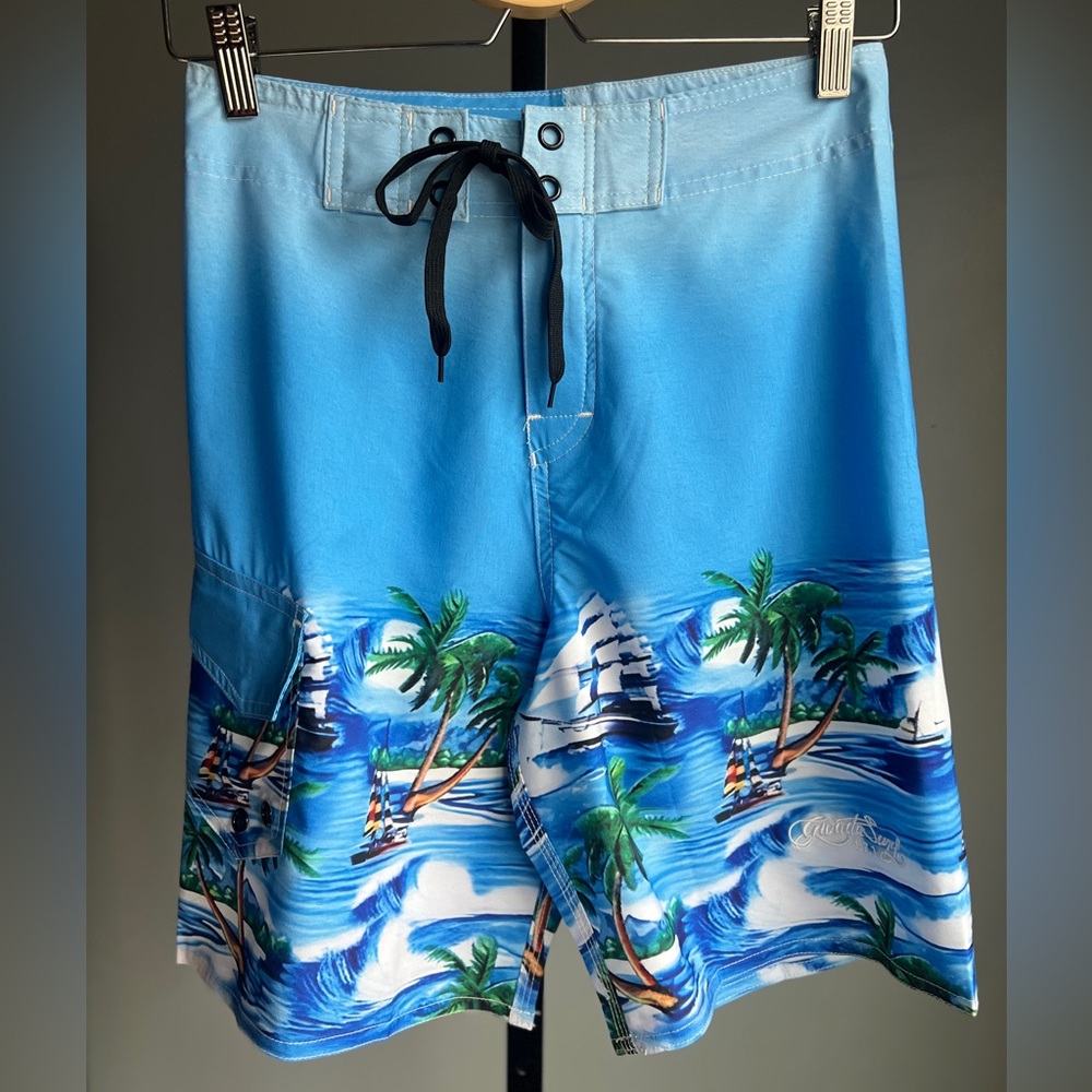 NWT Gwada Surf Floral Men's Swim Shorts - Blue Tropical Print Size 30 - Picture 2 of 7